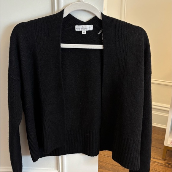 White + Warren Sweaters - White + Warren Black Open-Front Cashmere-Blend Cardigan
